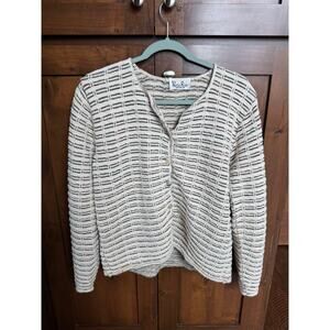 Vintage Reba Rose Made in New York USA Medium Woven Cardigan Sweater Cream Brown